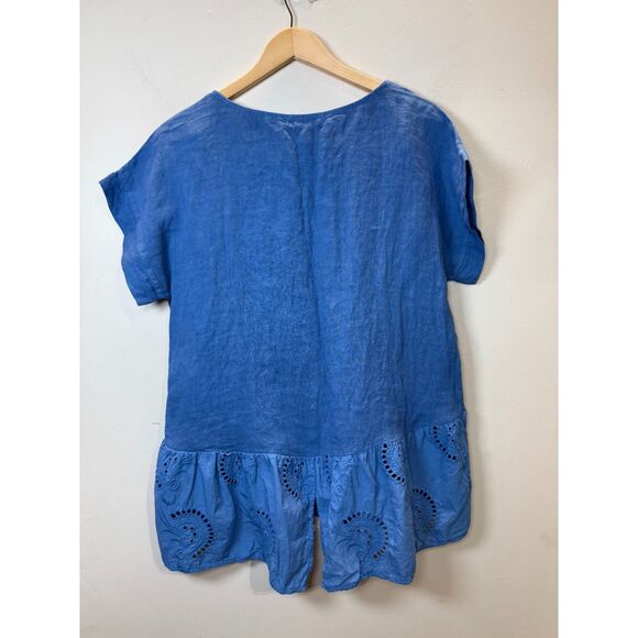 Terzo Millennio Women's 7269 Size Small Soft Blue Linen Short Sleeve Top NWT - Picture 2 of 7